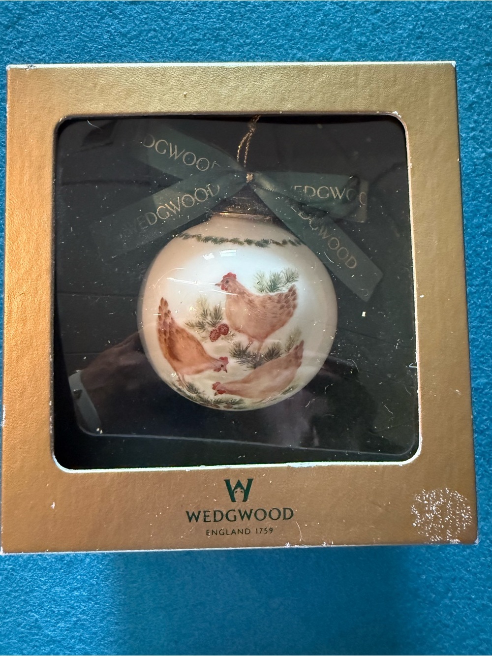 Wedgwood 12 Days of Christmas Third Day Three French Hens Ball Ornament Box
